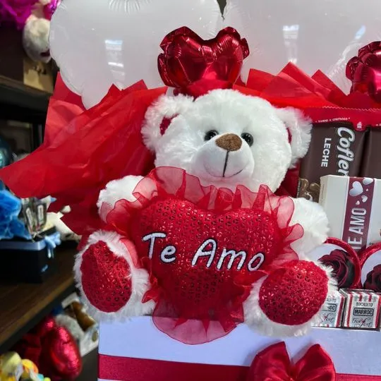 Box con peluche globos y chocolates red